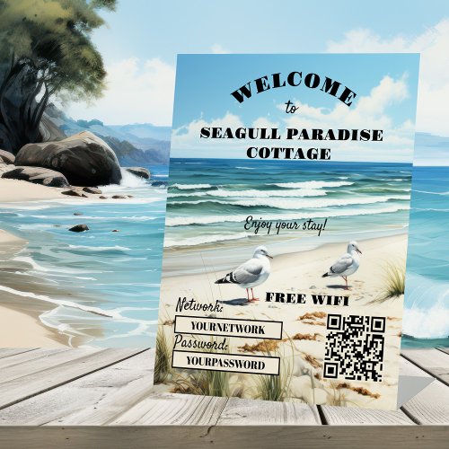 Welcome Beach House WiFi QR Code Business Pedestal Sign