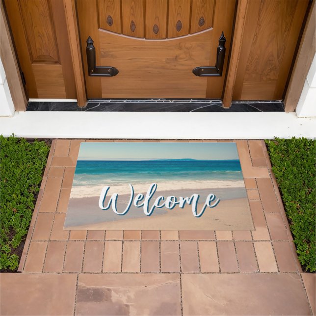 Welcome Beach Photo Ocean Blue Scenic Doormat (Outdoor)