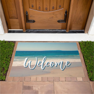 Welcome Beach Photo Ocean Blue Scenic Doormat