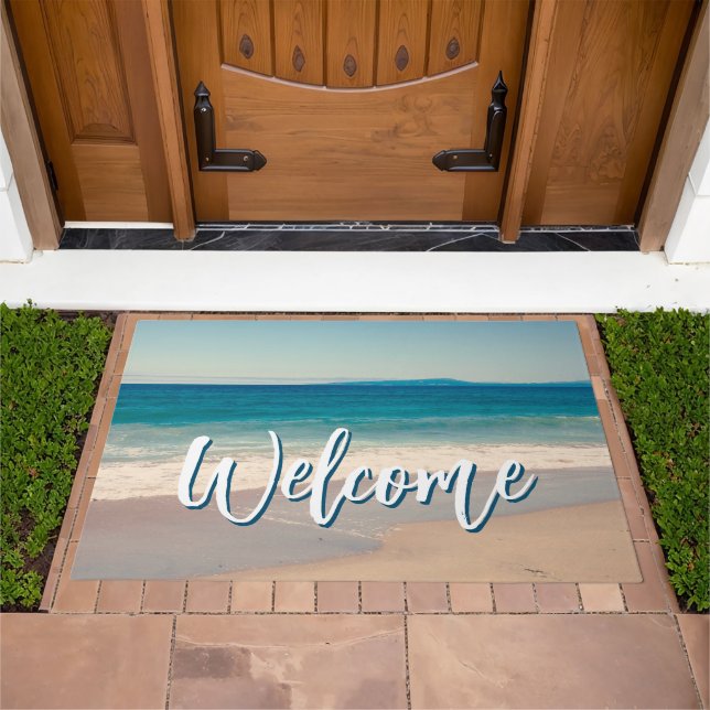 Welcome Beach Photo Ocean Blue Scenic Doormat (Outdoor)