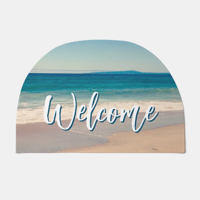 Welcome Beach Photo Ocean Blue Scenic Doormat (Front)