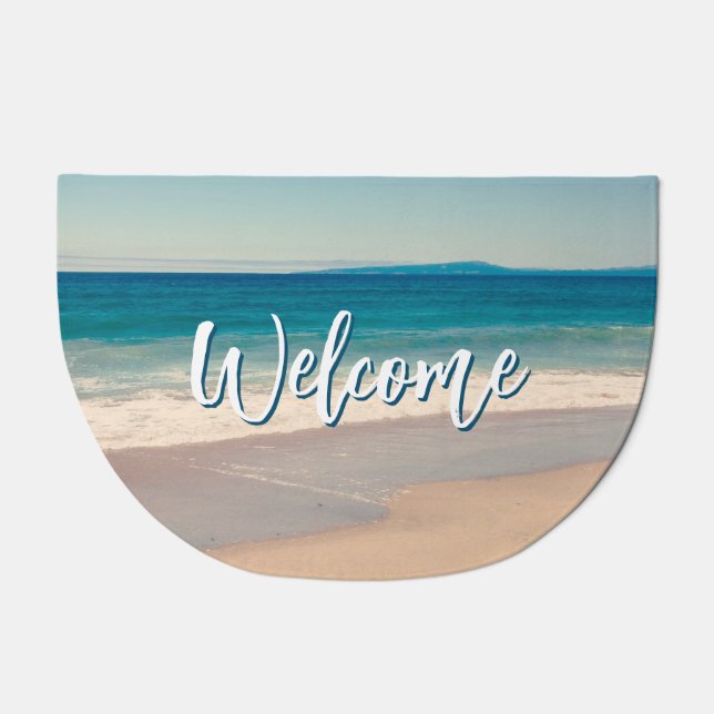 Welcome Beach Photo Ocean Blue Scenic Doormat (Front)