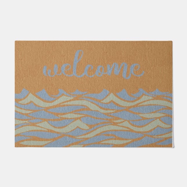Welcome Beach Rug, Ocean Wave Mat, Personalized Doormat (Front)