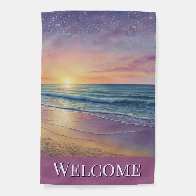 Welcome Beach Scene Garden Flag (Front)