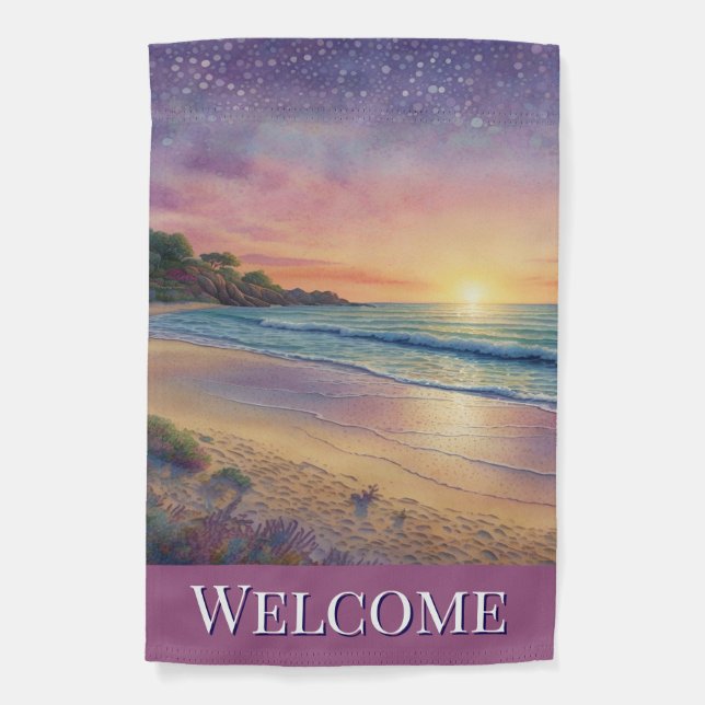 Welcome Beach Scene Garden Flag (Front)