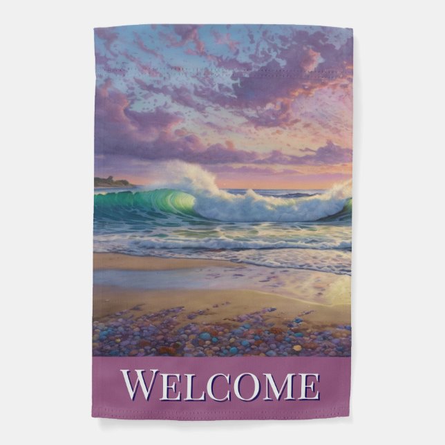 Welcome Beach Scene Garden Flag (Front)