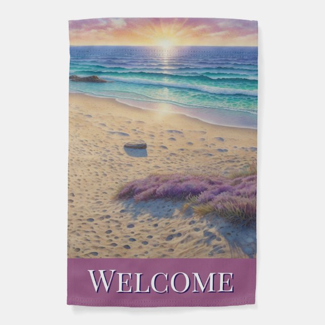 Welcome Beach Scene Garden Flag (Front)