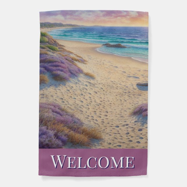 Welcome Beach Scene Garden Flag (Front)