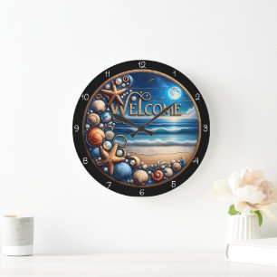 Welcome Beach Seashell Large Clock