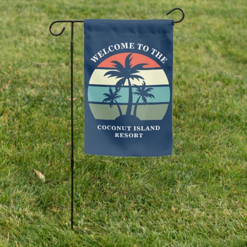 Welcome Beach Vacation Palm Tree Resort Sunset Garden Flag
