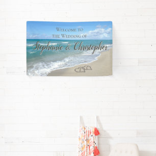 Welcome Beach Wedding Hearts in the Sand Elegant Banner