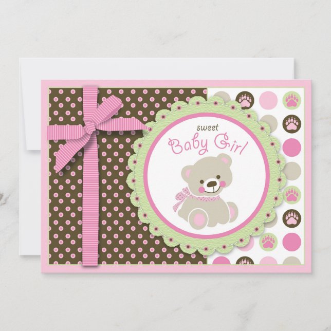 Welcome Bear Girl Invitation Card (Front)