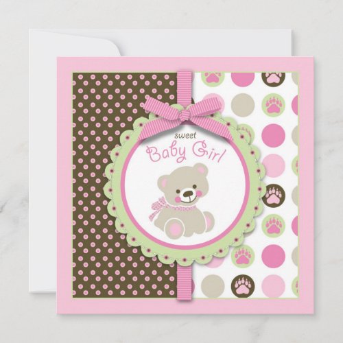 Welcome Bear Girl Invitation Square