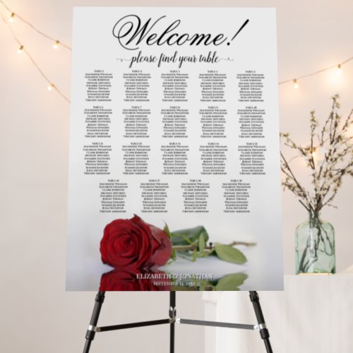 Welcome Beautiful Red Rose 19 Table Seating Chart Foam Board