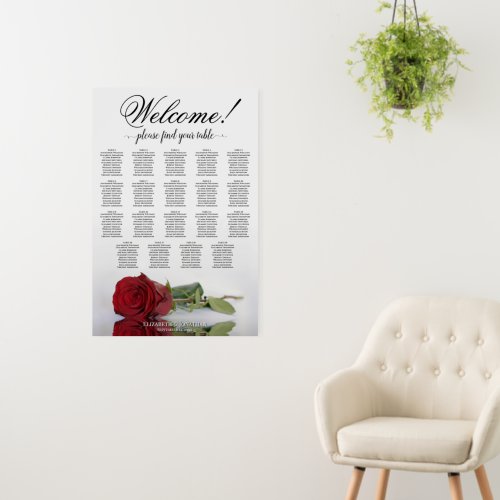 Welcome! Beautiful Red Rose 19 Table Seating Chart Foam Board