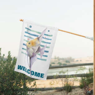 WELCOME, Beautiful Watercolor FISH House Flag