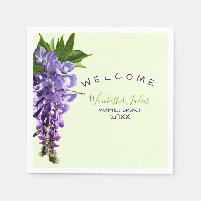 Welcome Beautiful Wisteria Brunch Custom Name Napkins (Front)