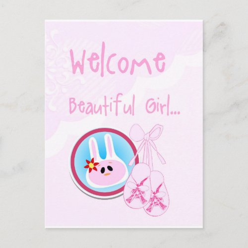 Welcome Beautify Girl Pink on White Birthday Postcard
