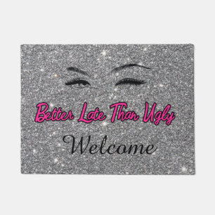 Welcome Beauty Salon Silver Pink Door Mat