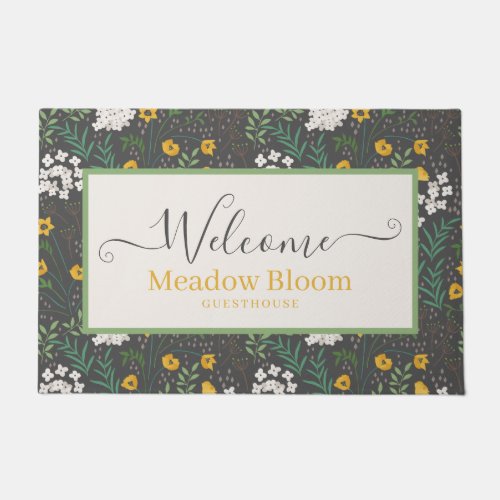 Welcome Bed Breakfast Vacation Rental Floral Brown Doormat