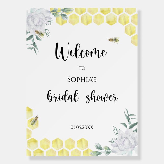 Welcome - Bee floral - Bridal shower foam board (Front)