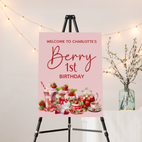 Welcome Berry 1st Birthday Pink Red Strawberry Foam Board