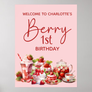 Welcome Berry 1st Birthday Pink Red Strawberry Poster