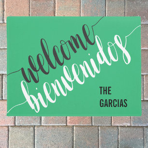 WELCOME Bienvenidos with custom name Doormat