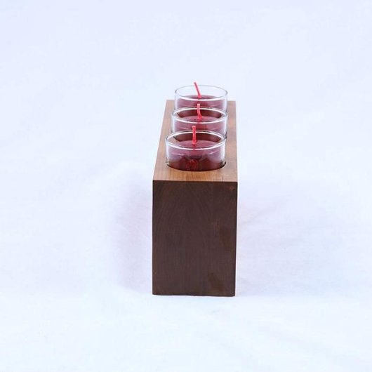 Welcome Birds On Line Cherry Wood Candle Holder (Side View)