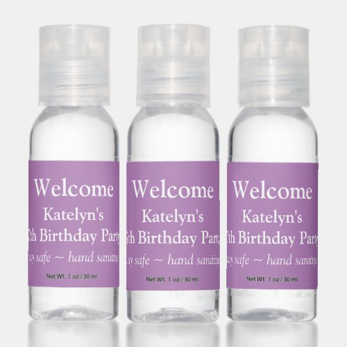 Welcome Birthday Party Lilac Hand Sanitizer