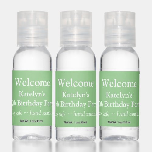 Welcome Birthday Party Mint Green Hand Sanitizer
