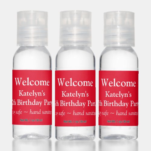 Welcome Birthday Party Red Hand Sanitizer