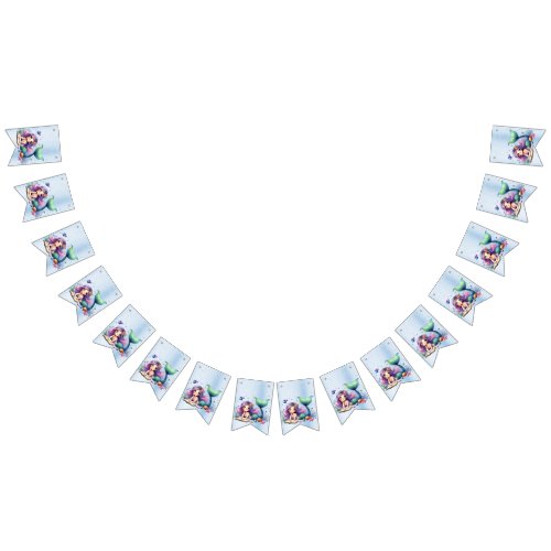 Welcome Birthday Party Watercolor Mermaid Sea Life Bunting Flags