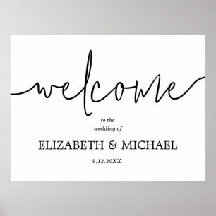Welcome Black and White Calligraphy Wedding  Poster