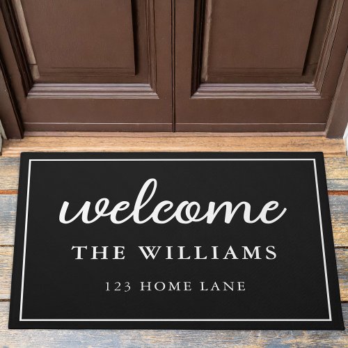 Welcome Black and White Family Name Personalized Doormat