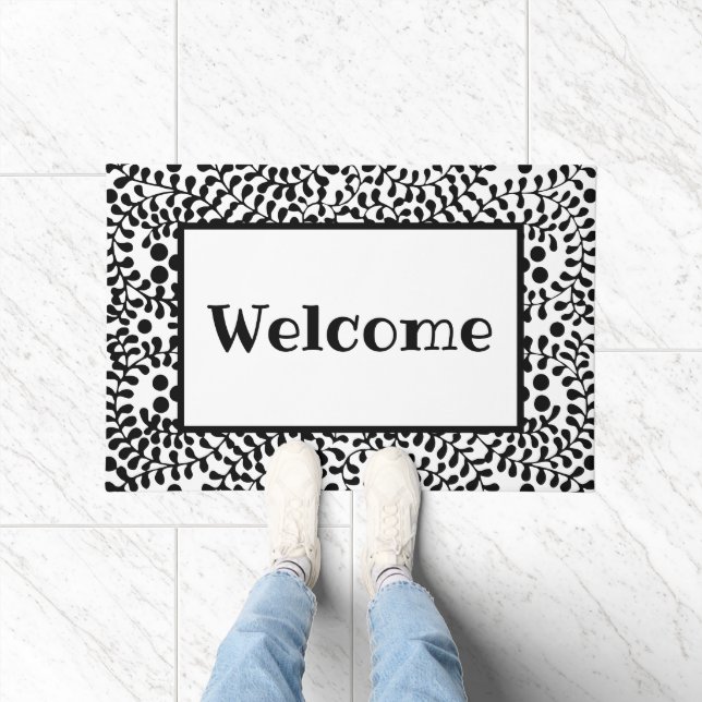 Welcome Black and White Personalized Doormat (Indoor)