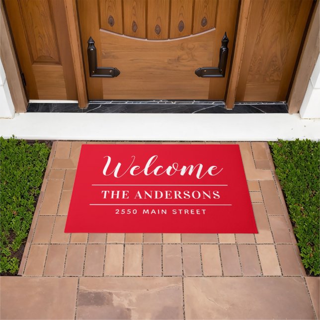 Welcome Black and White Personalized Family Name Doormat (Outdoor)