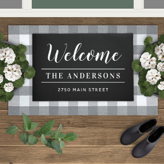 Welcome Black and White Personalized Family Name Doormat