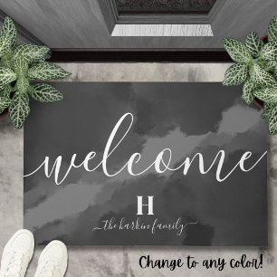 Welcome Black and White Personalized Family Name Doormat