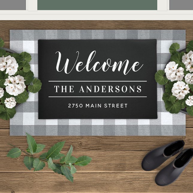 Welcome Black and White Personalized Family Name Doormat (Creator Uploaded)