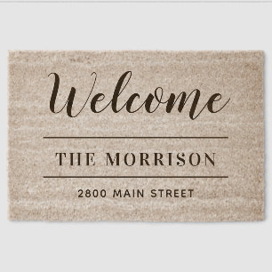 Welcome Black and White Personalized  Fiber Doormat