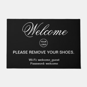 Welcome Black and White Please Remove Shoes Logo Doormat