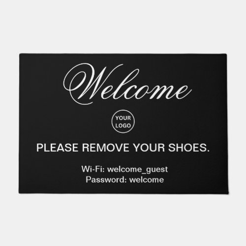 Welcome Black and White Please Remove Shoes Logo Doormat