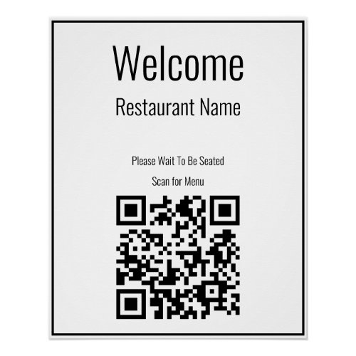 Welcome Black and White QR Code Scan For Menu Poster