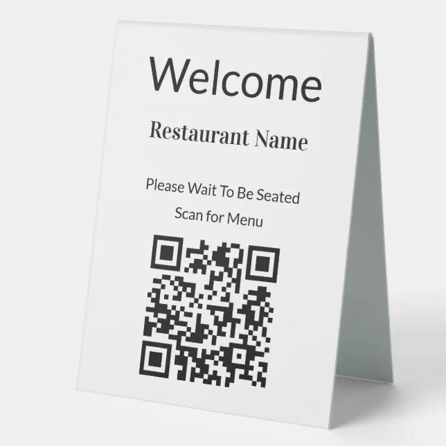 Welcome Scan Image Welcome Black and White QR Code Scan For Menu Table Tent | Zazzle