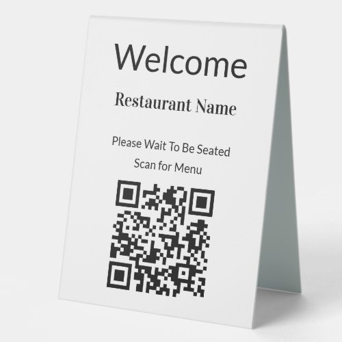 Welcome Black and White QR Code Scan For Menu Table Tent Sign