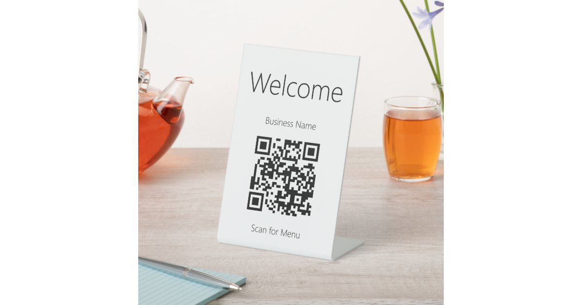 Welcome Scan Image Welcome Black and White Scan for Menu QR Code Pedestal Sign | Zazzle