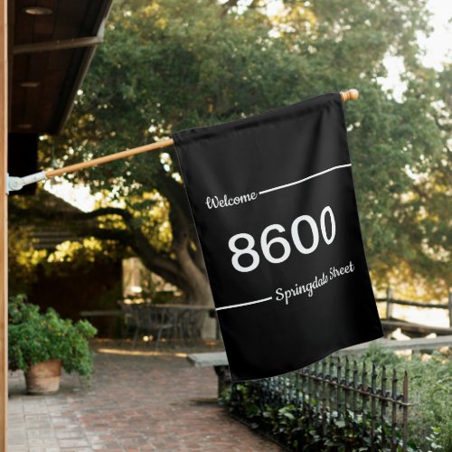 Welcome Black and White Street Address House Flag