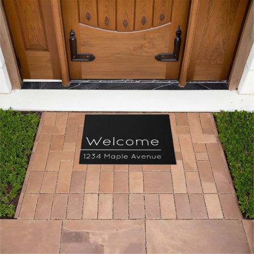 Welcome Black and White Street Address Template Doormat