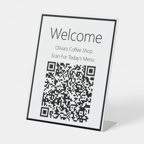 Welcome Black and White Text Template Scan QR Code Pedestal Sign